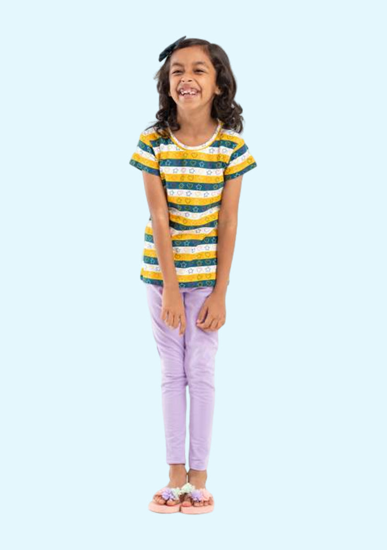 Girls Casual T-shirt Legging  (Yellow,Green,White)