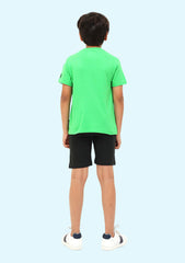 Super Hero Printed Neon Green T-Shirt with black shorts