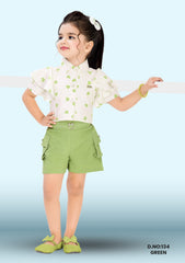 Girls Conversational Printed Top With Shorts D.no:134  Green