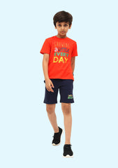 Boys Active Crew Neck T-Shirt with Navy Shorts