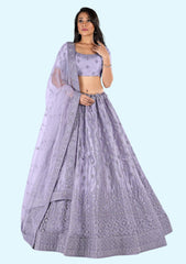 Purple Soft Net Semi Stitched Lehenga With Unstitched Blouse for Women