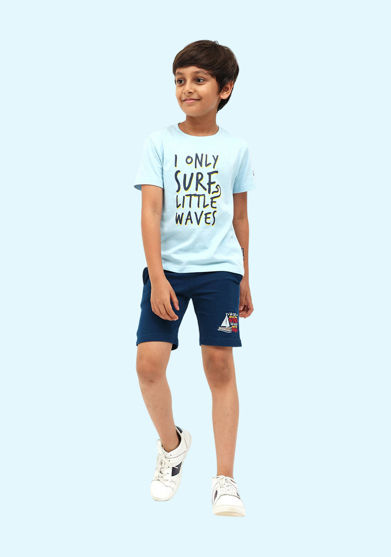 Typographic Round Neck T-Shirt with Navy Shorts