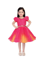 Girls Elegant Gradient Red Ethnic Silk Frock with Mirror Embellishment