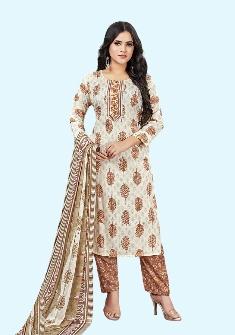 Ranak Fast Color Printed Cotton Anarkali Kurta Palazzo Suit Set