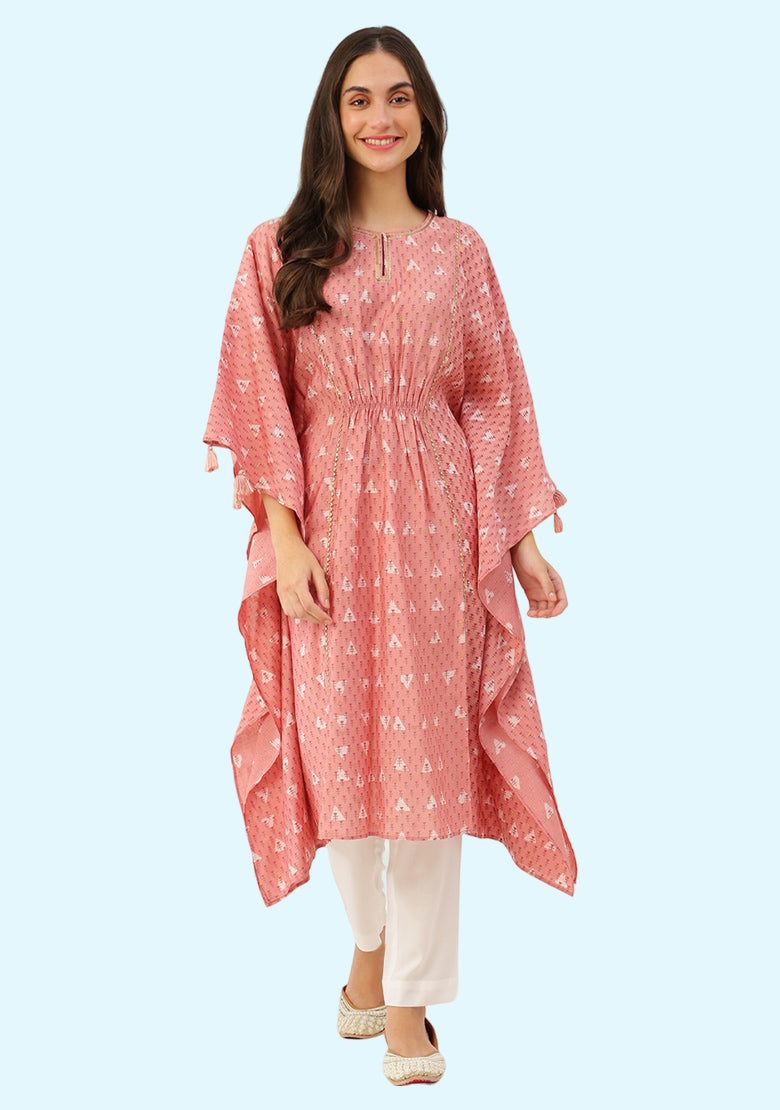 Women Printed Chanderi Kaftan Kurta