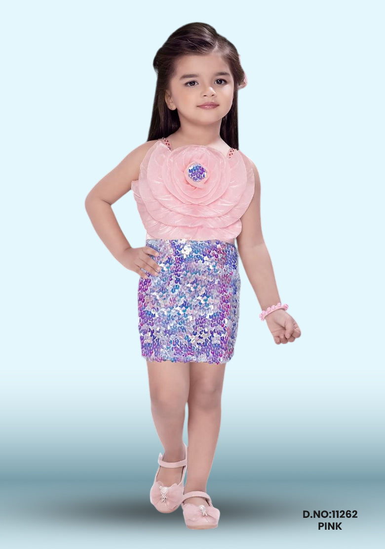 Girls Sequin Partywear Dress D.no:11262 Pink