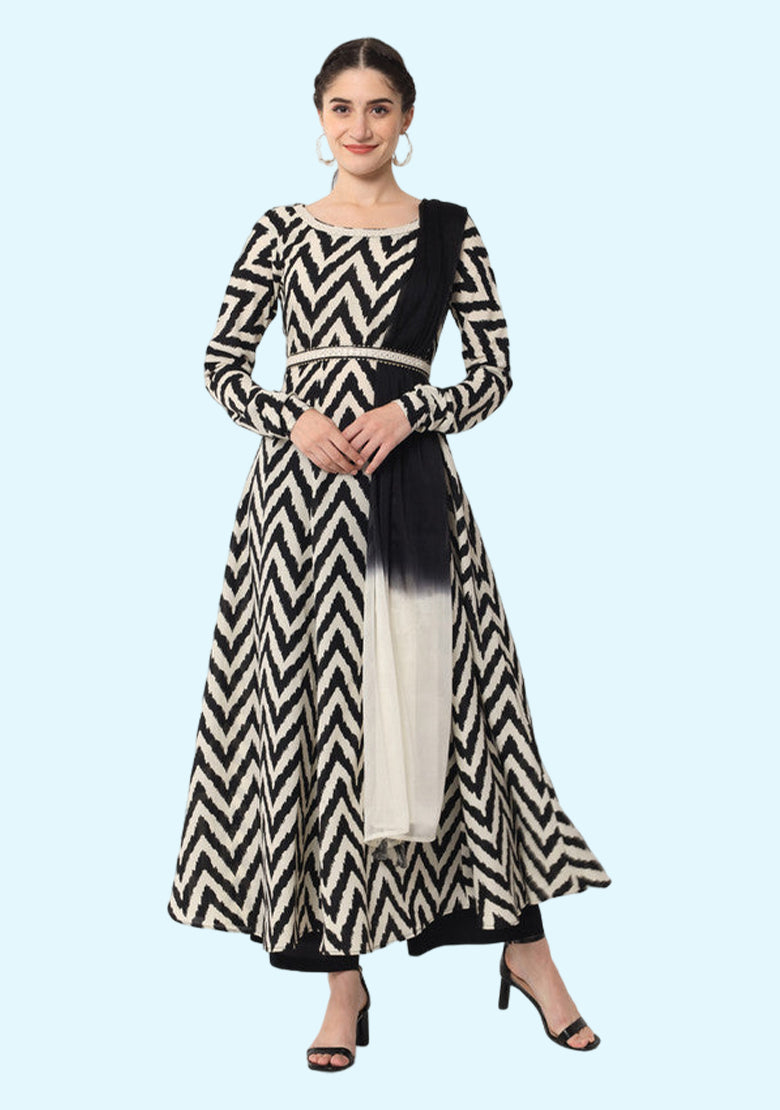 Women's Black Rayon A-line Kurta with Dupatta