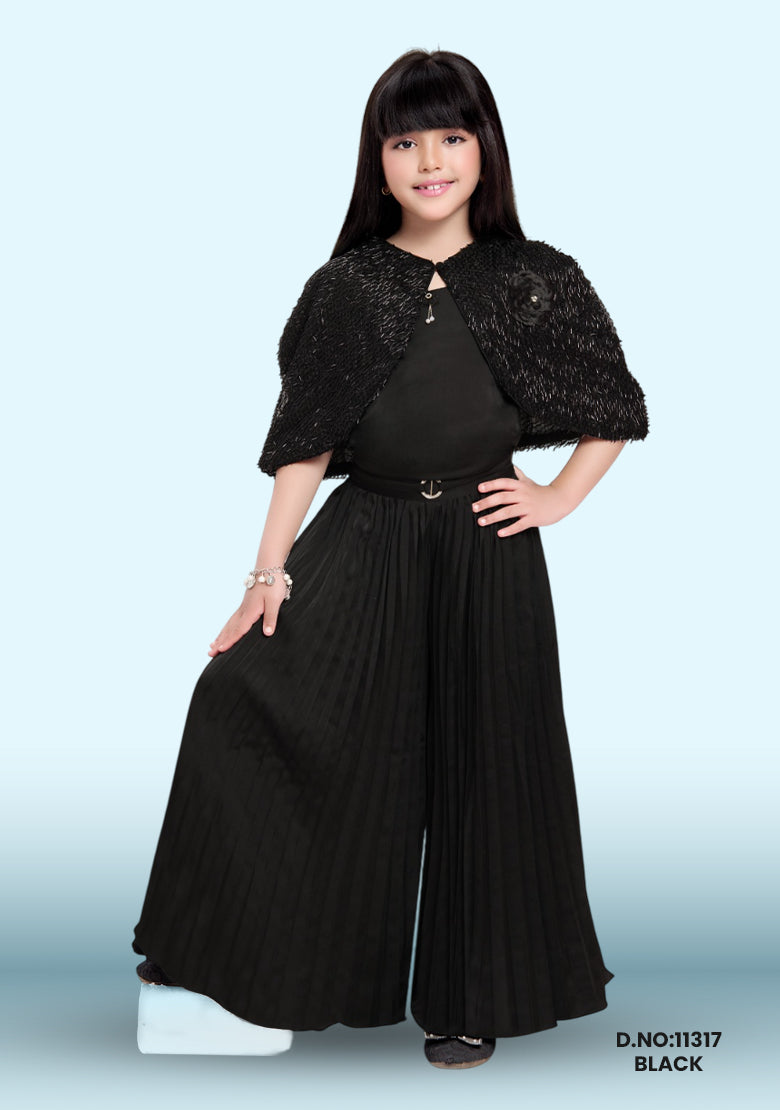 Kids Black Plating Palazzo Suit Set D.no:11317 Black
