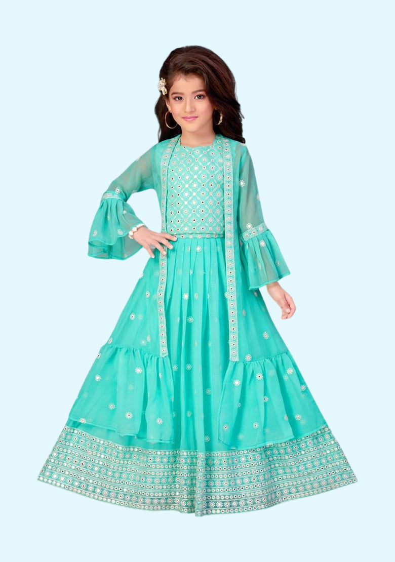 Readymade kids dresses beautiful girls Sky Blue western wear collection