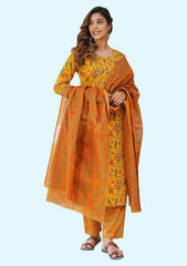 Cotton Women Kurta With Pant & Dupatta