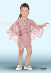 Girls Sequin Embellished Flared Sleeve A-line Dress D.no:11312 O.pink