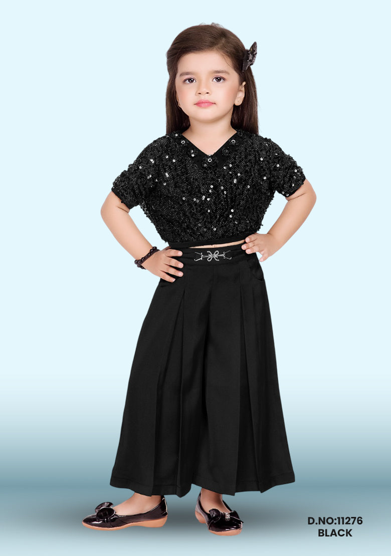 Girls Black Embellished Top With Skirt D.no:11276 Black