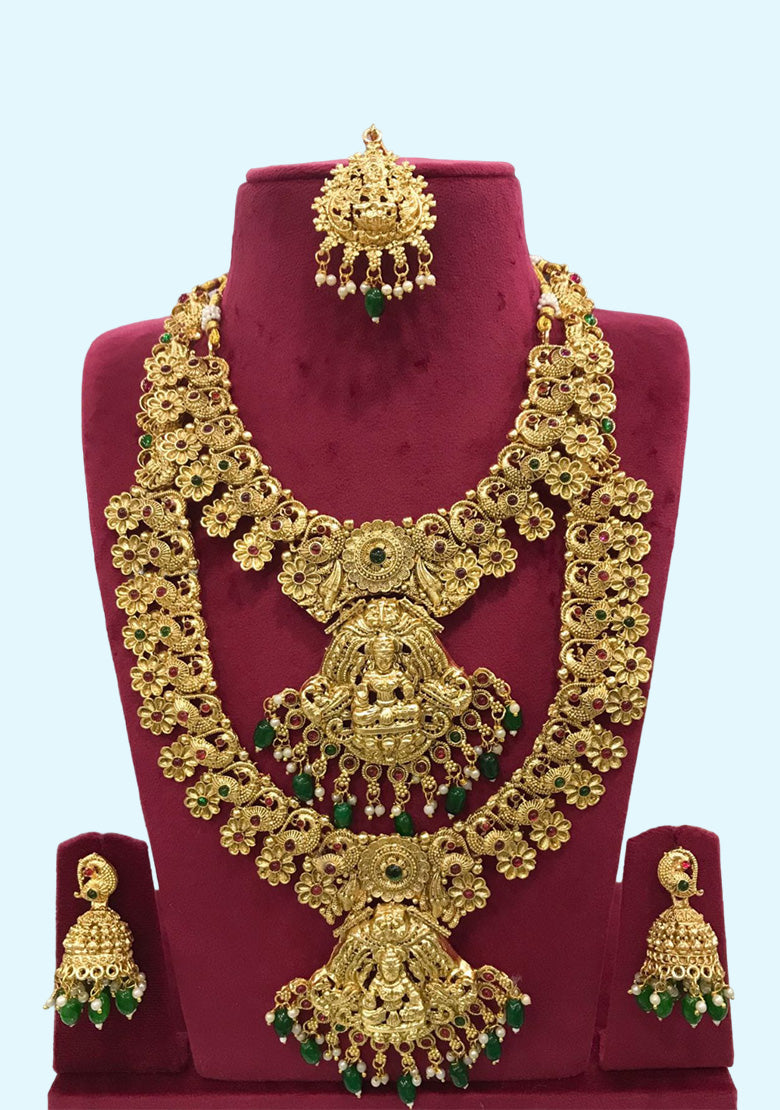 Temple South Indian Combo Necklace With Earring Jewellery Set For Wedding / Engagement / Reception