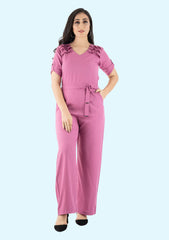 V-Neck Jumpsuit with Tie-Up Waist