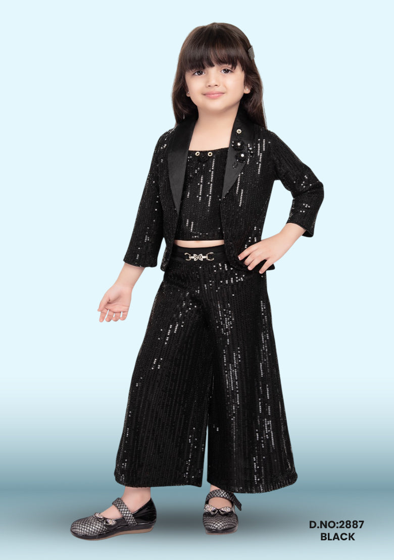 Stylish Black Sequins Work Set With Blazer For Girls D.no:2887 Black