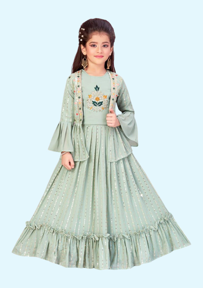 Readymade kids dresses beautiful girls Light Green western wear collection