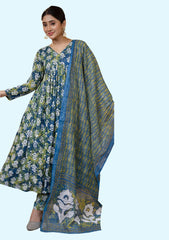 Women Printed A-Line Kurta and Pant Set with Dupatta (1)