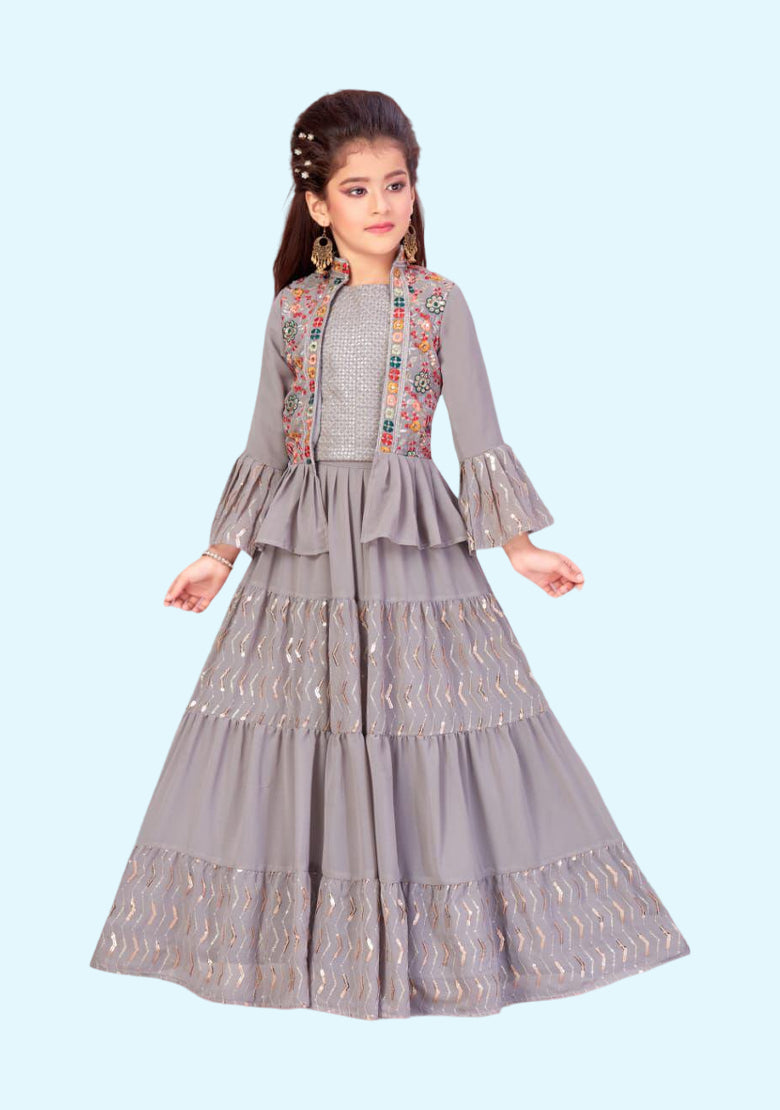 Readymade kids dresses beautiful girls Grey western wear collection