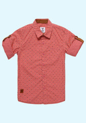 Boys Pink Regular Fit Printed Casual Shirt