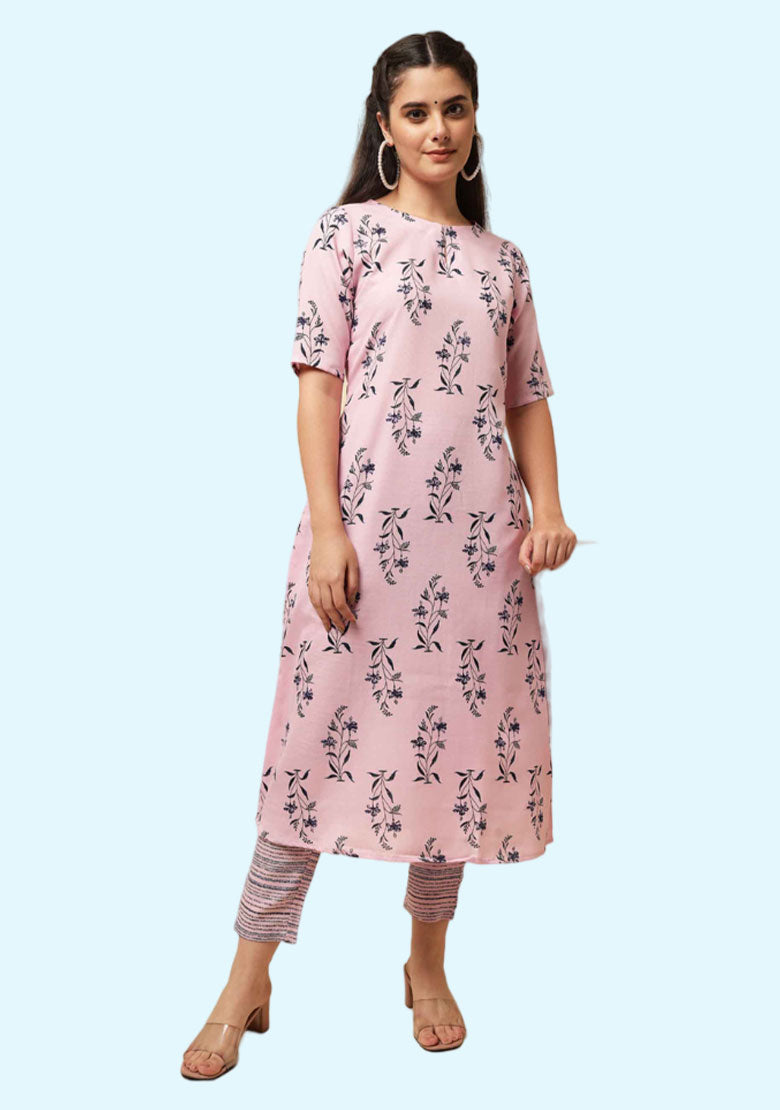 Peegli Indian Women Kurta Printed Cotton Kurti A-Line 3/4 Sleeves Dress for Her