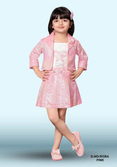 Top And Mini Skirt Set With Jacket For Girls D.no:9138a White, Pink