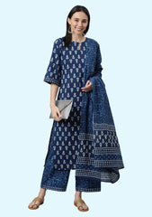 Women's Rayon Solid Straight Kurti Palazzo Pants Set with Dupatta