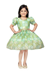 Emerald Radiance Girls Dress with Golden Embellishments - Designer Silk Frocks for Festives