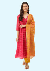 Women's Cotton Straight Kurta with Palazzo & Dupatta