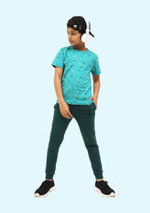 Boys Active Crew Neck T-Shirt with Green Pant