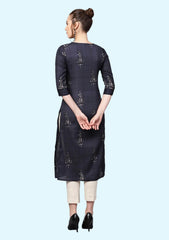 Women Floral Print Viscose Rayon Straight Kurta (Dark Blue)