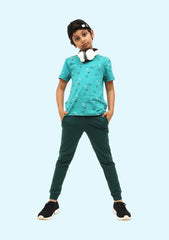 Boys Active Crew Neck T-Shirt with Green Pant