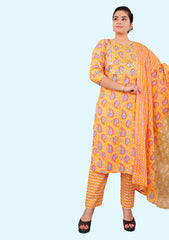 Women Pure Cotton Kurta Pant Dupatta Set