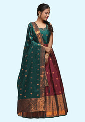 Embroidery Zari Woven Semi Stitched Banarasi Silk Long Gown (1)