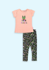 Girls Casual T-shirt Legging  (Pink)