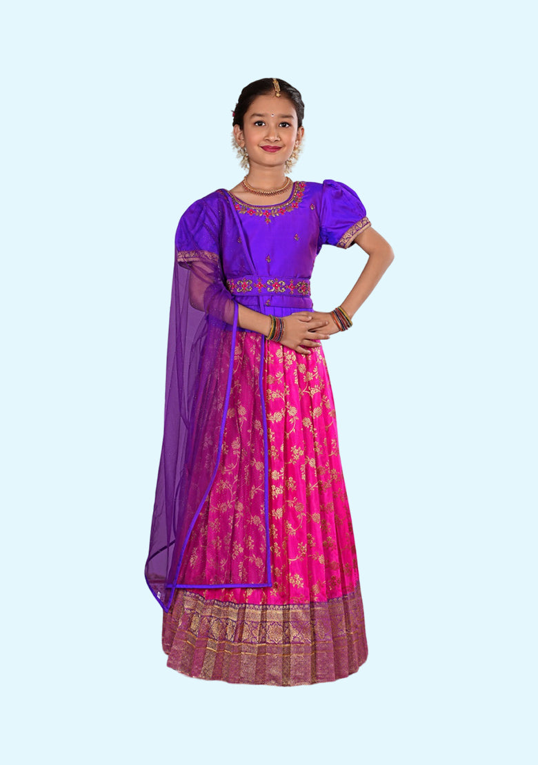 New Traditional Rani and Purple Ethnic Wear for Girls Lehenga with Dupatta