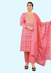 Women Pure Cotton Kurta Pant Dupatta Set