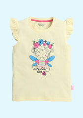 New Arrival Branded Girls Print Top with Flutter Sleeves Multicolors T-Shirt