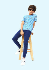 Travel Print T Shirt with Navy Pants