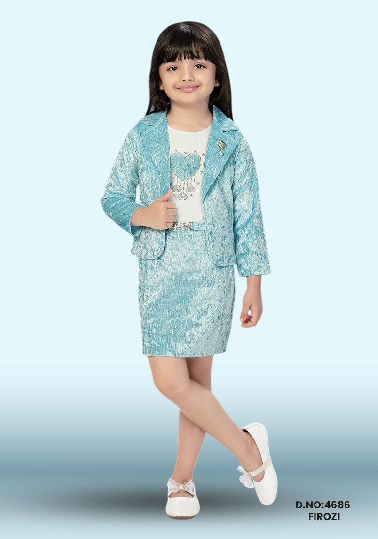 Girls Striped Fit & Flare Dress D.no:4686 Firozi