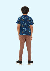 Rocket Space Print T-Shirt with Brown Pants