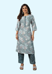 Round Neck Floral Print Rayon Kurta Pant Set for Womens