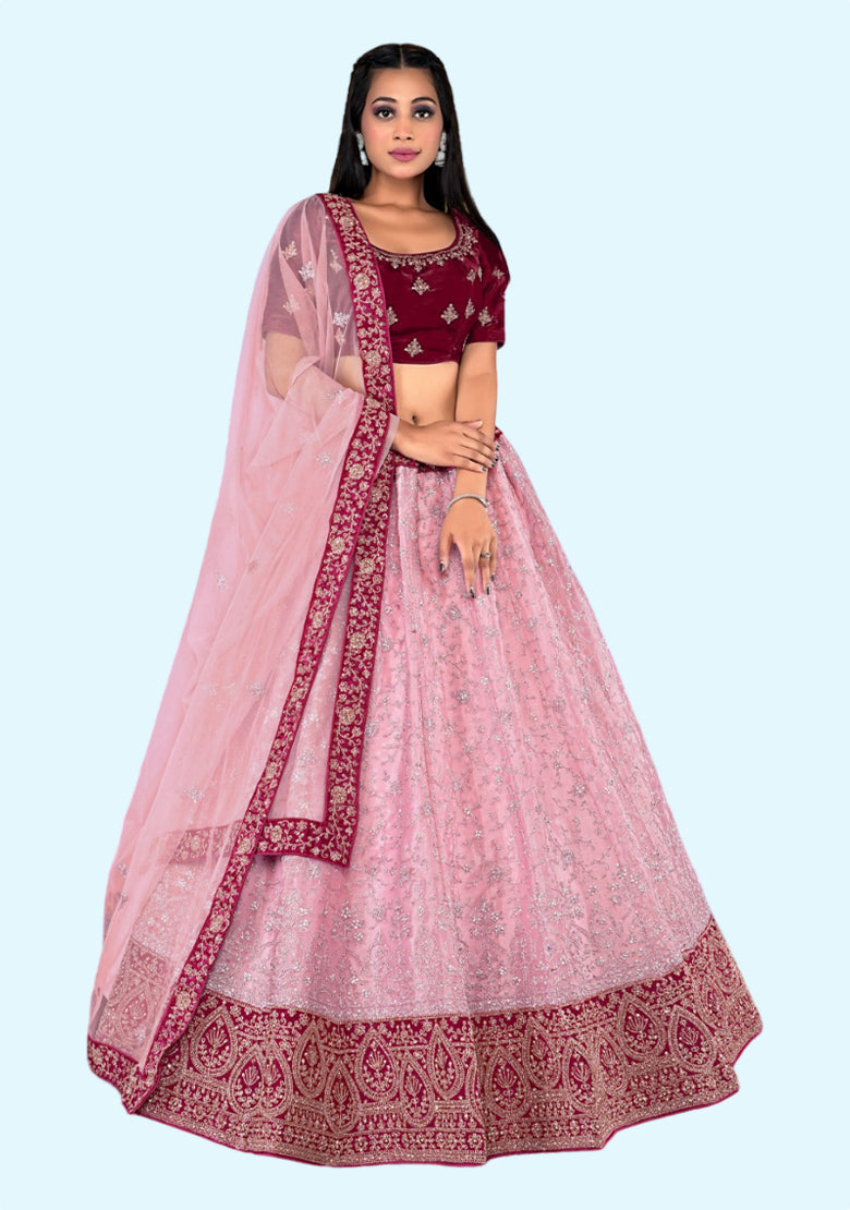 Women Embroidered Semi-stitched  Lehenga Choli Set with Dupatta