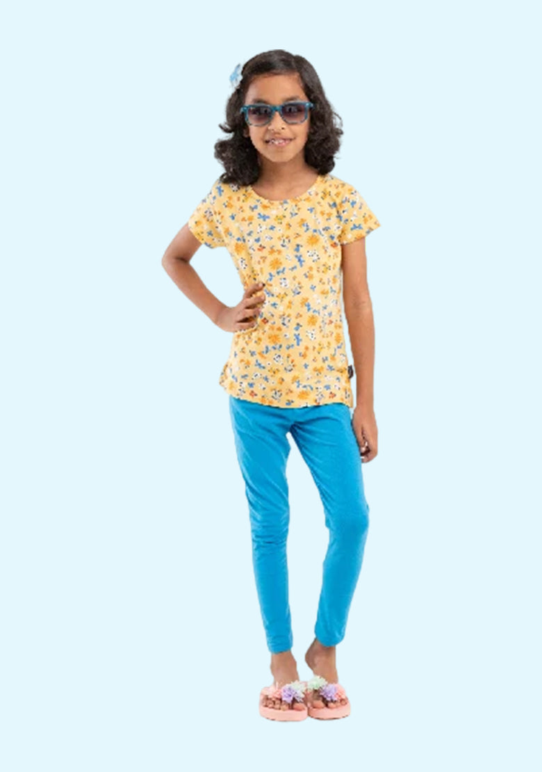 Girls Casual T-shirt Legging  (Yellow)