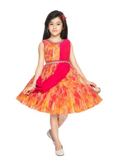 Girls Round Neck Sleeveless with Dupatta Gown