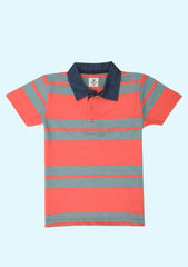 Boys Striped Pure Cotton T Shirt  (Orange, Pack Of 1)