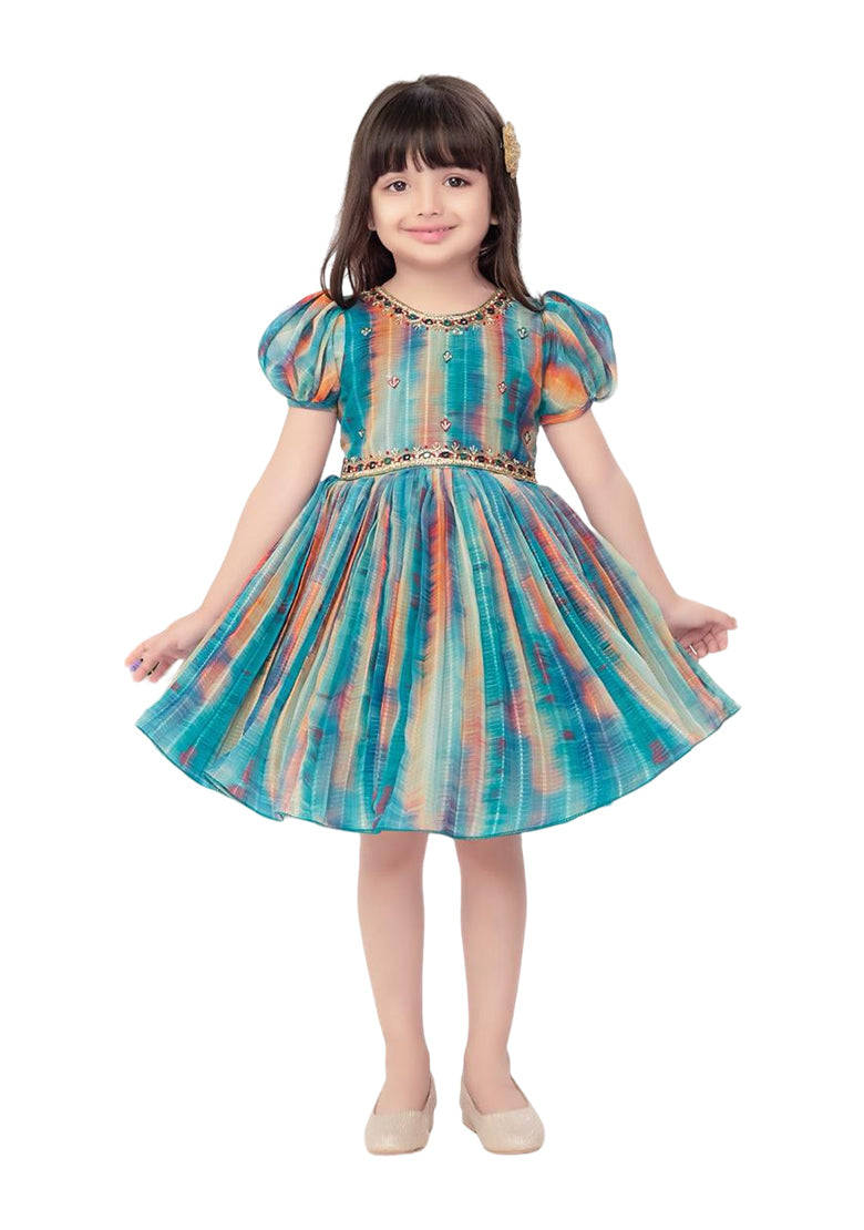 Multicolor Enchanted Garden Silk Party Frock (Gown) for Girls