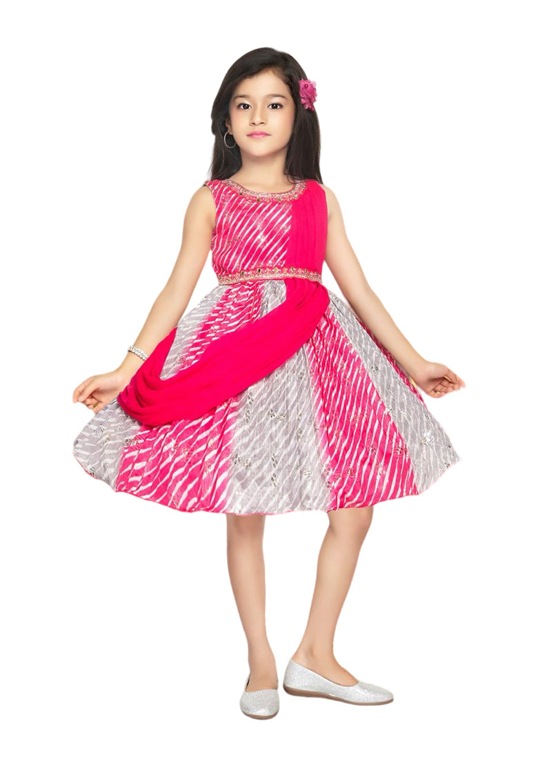 Luxurious Red and Silver Festive Silk Frock for Girls - Dazzling Party Wear