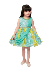 Aqua Elegance Silk Frock for Girls with Embellished Party Gown Design