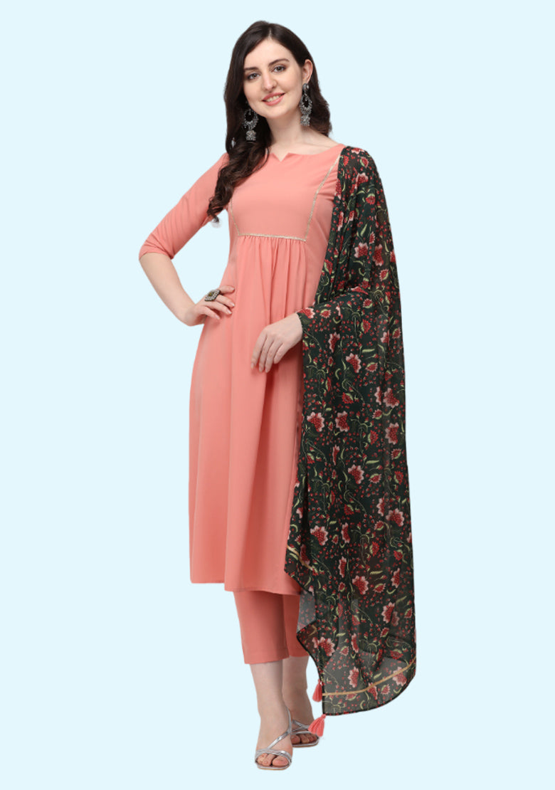 Shifa Collection Women's Poly Crepe Straight Kurta With Pant And Duppata