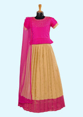 New Kids Pink and Yellow Lehenga Readymade with Dupatta for Girls